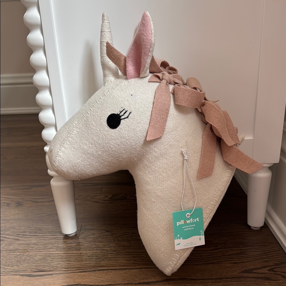Pillowfort Cream and Pink Plush Unicorn Wall Hanging